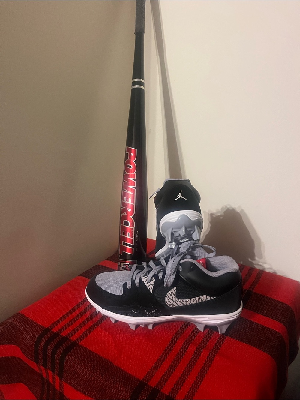 Nike Black, Gray & White baseball Cleats with Elephant Print Swoosh